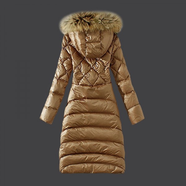 Moncler Donna sottile lungo Giù cappotto Khaki Presa M1114